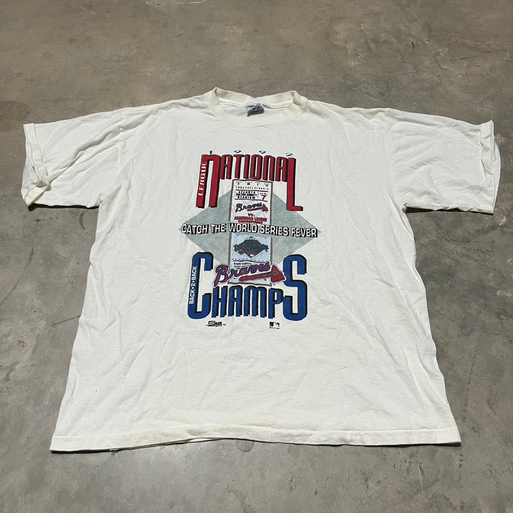 Vintage 1992 Atlanta Braves Salem Sportswear T-Shirt XL White MLB NL Champs 90s